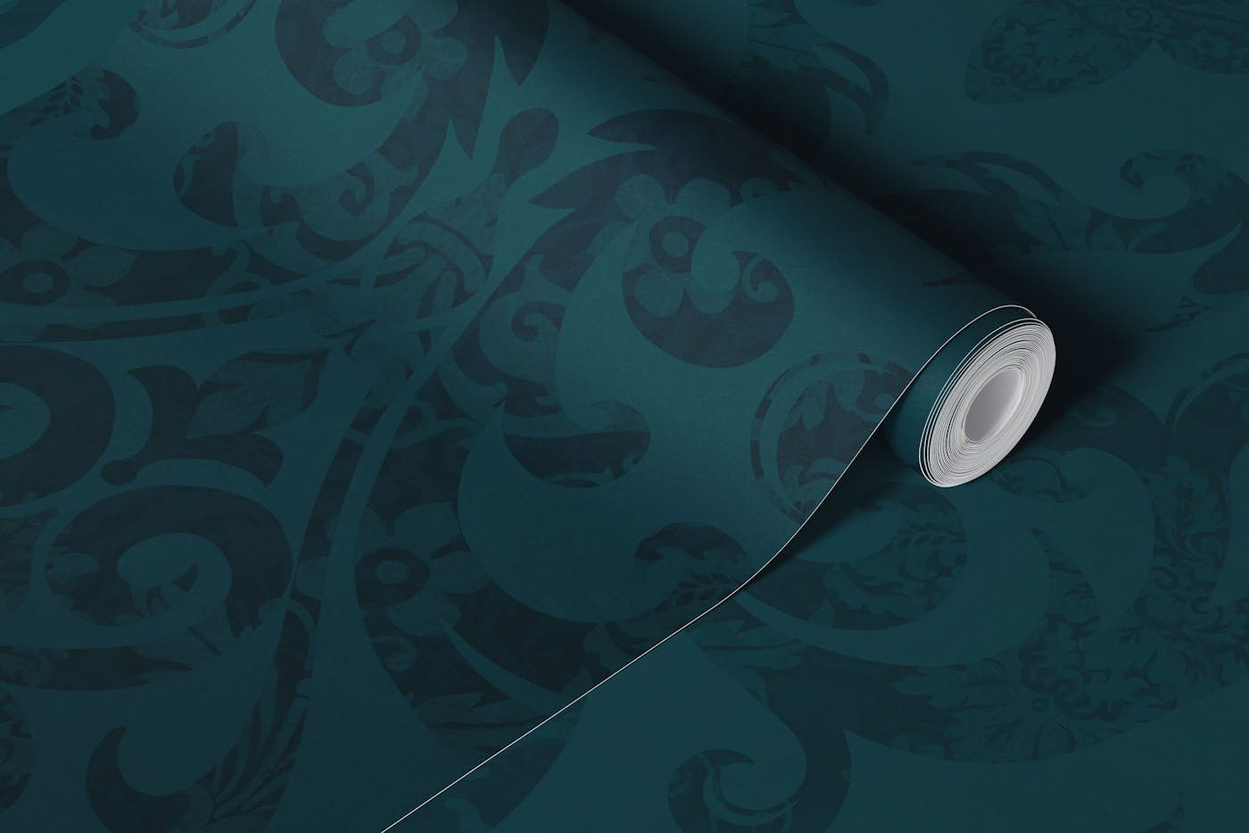 Fleur de Lis Damask Vintage French Elegance Dark Moody Turquoise wallpaper roll