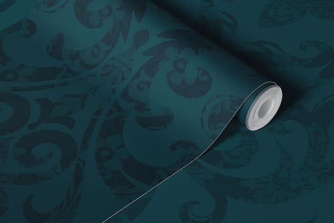 Fleur de Lis Damask Vintage French Elegance Dark Moody Turquoisewallpaper roll