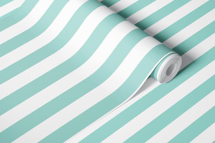 Mint and white stripeswallpaper roll