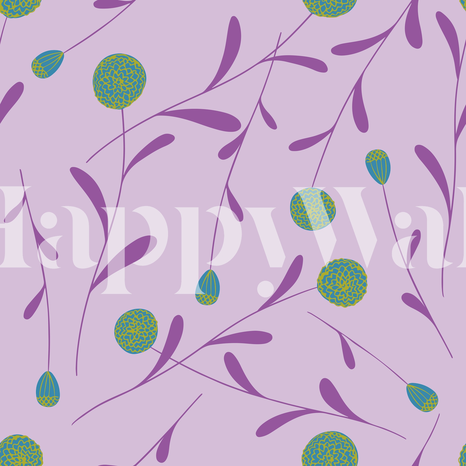 Pom pom flower purple wallpaper - Free shipping | Happywall