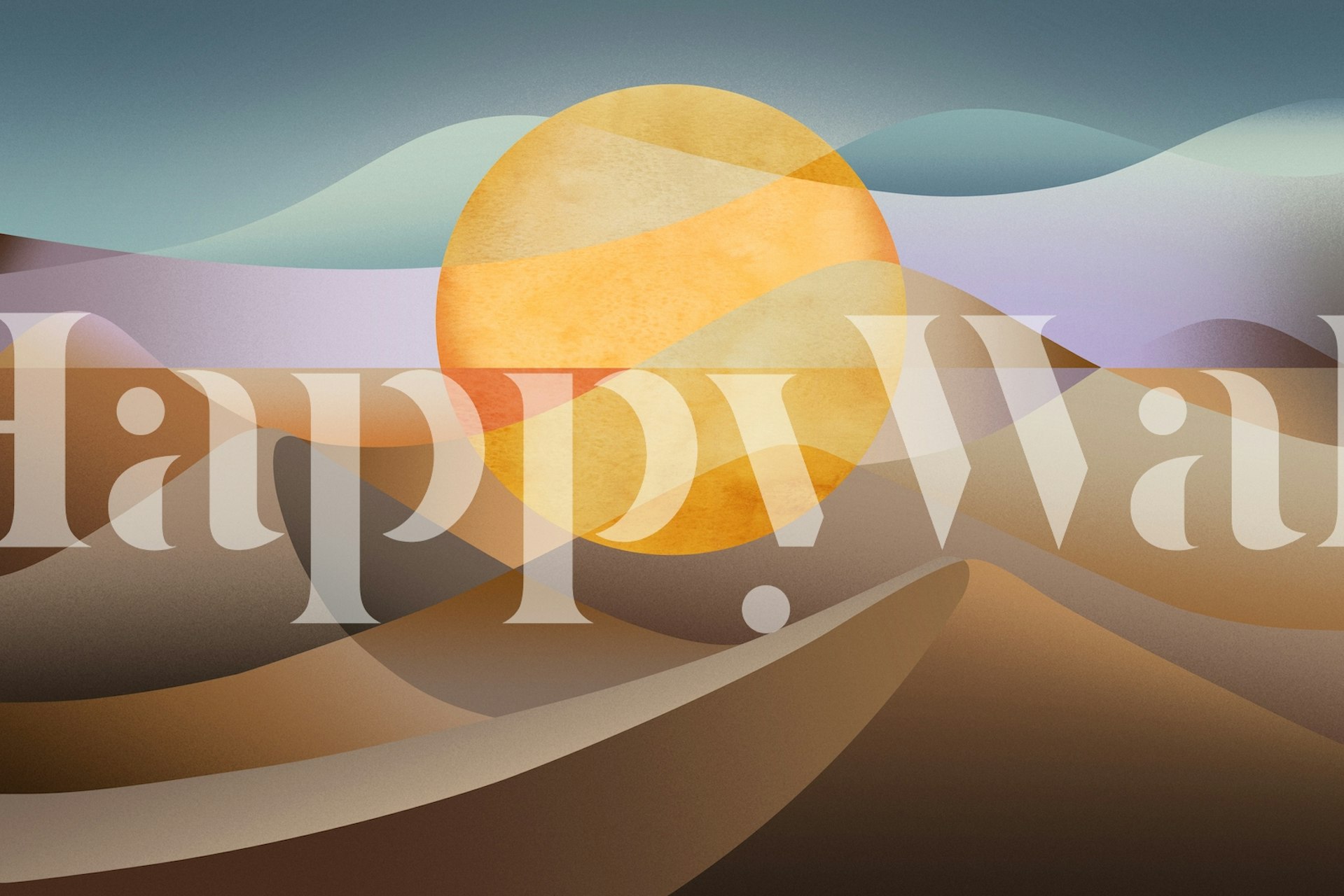 Abstract sunny landscape featuring golden sun and flowing colorful waves wallpaper