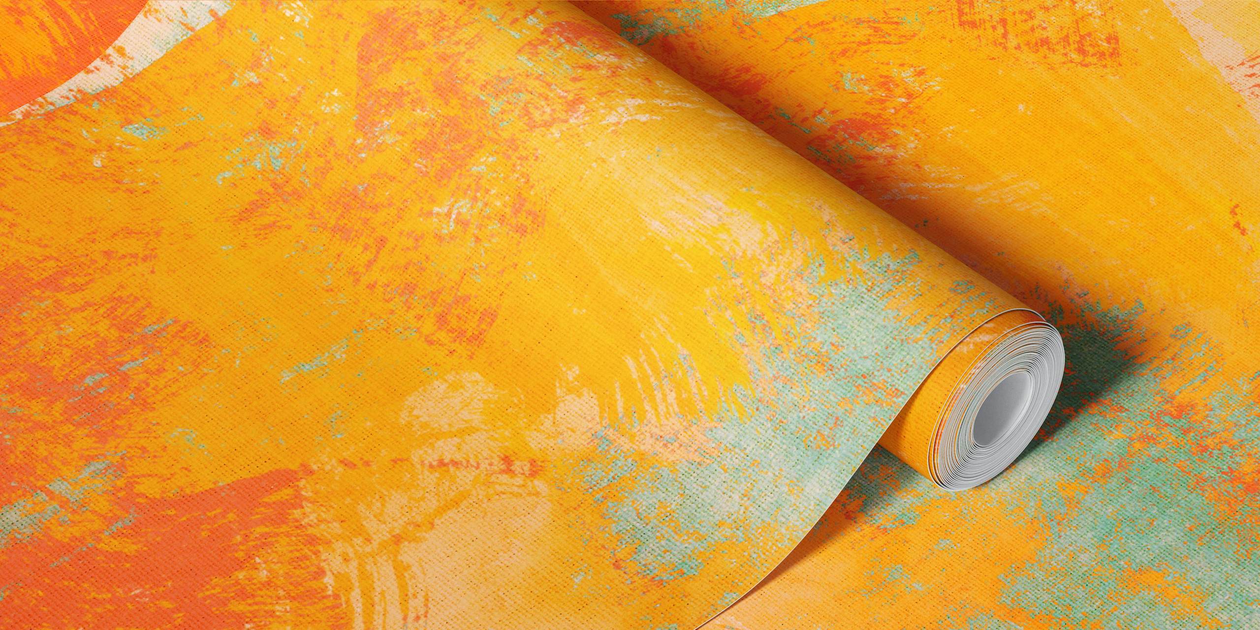 Murale astratto ad acquerello nei toni del corallo e dell'arancio con una texture grunge tattile