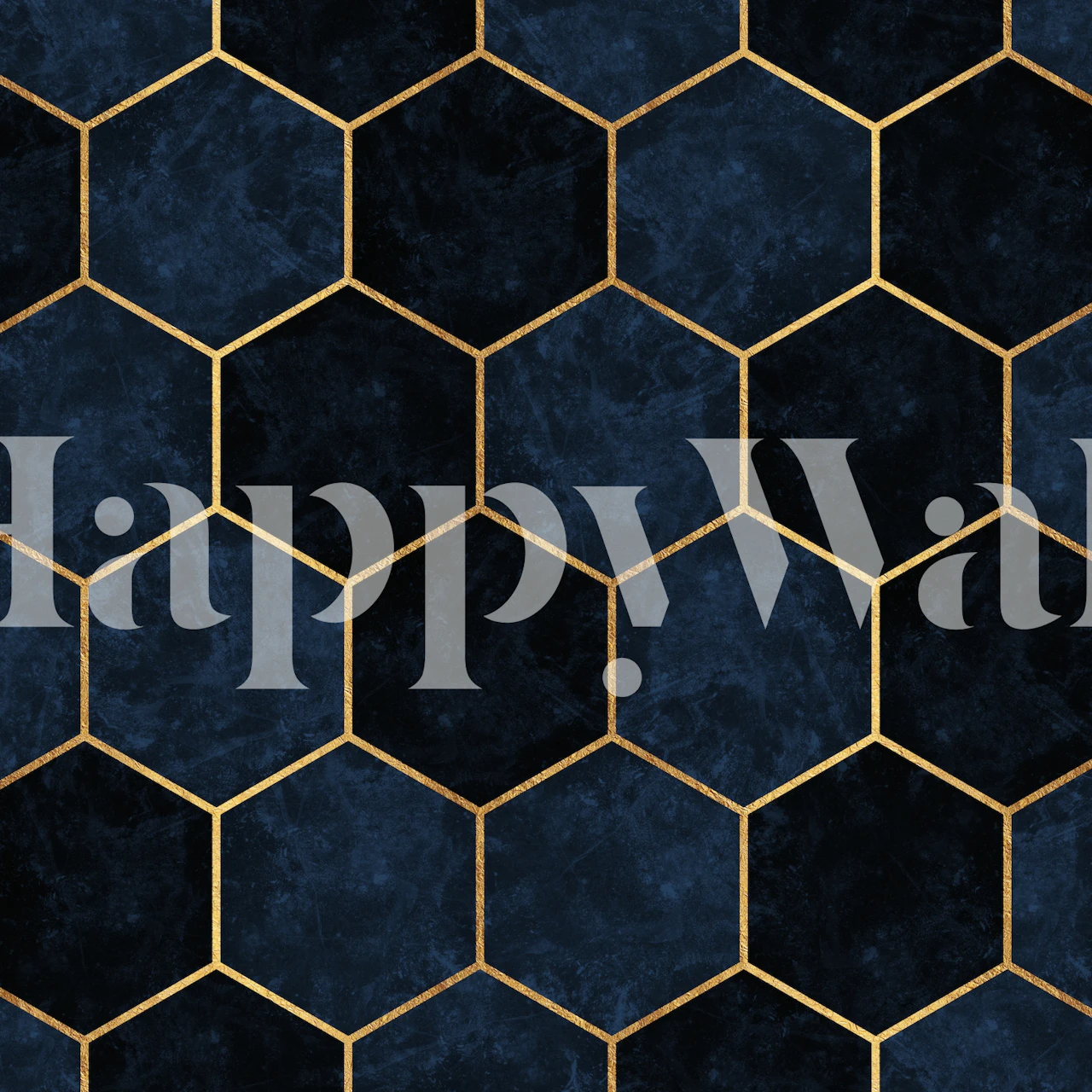 Midnight Blue Hexagons Pattern wallpaper in a room