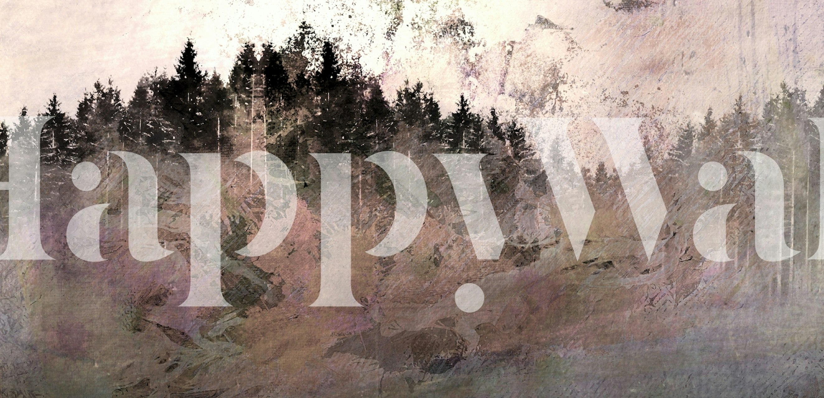 Faded trees in earthy tones and grunge texture wallpaper