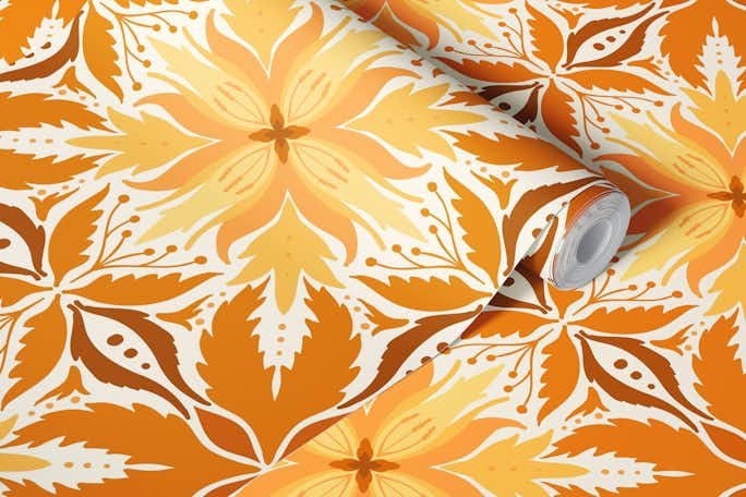Ornate tiles, yellow and orangewallpaper roll