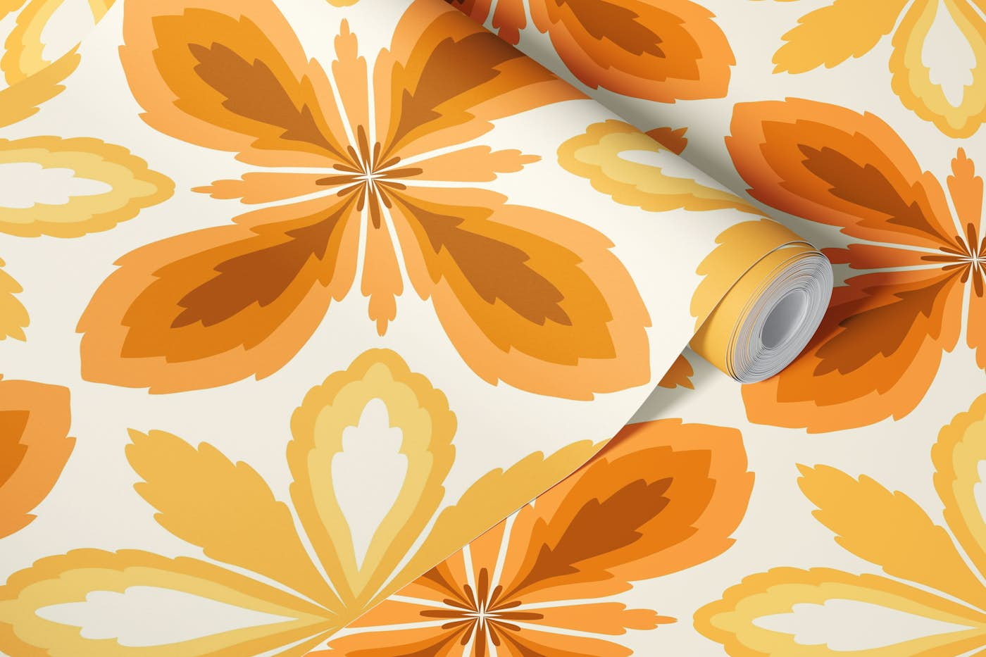 Ornate tiles, yellow and orange 2 wallpaper roll