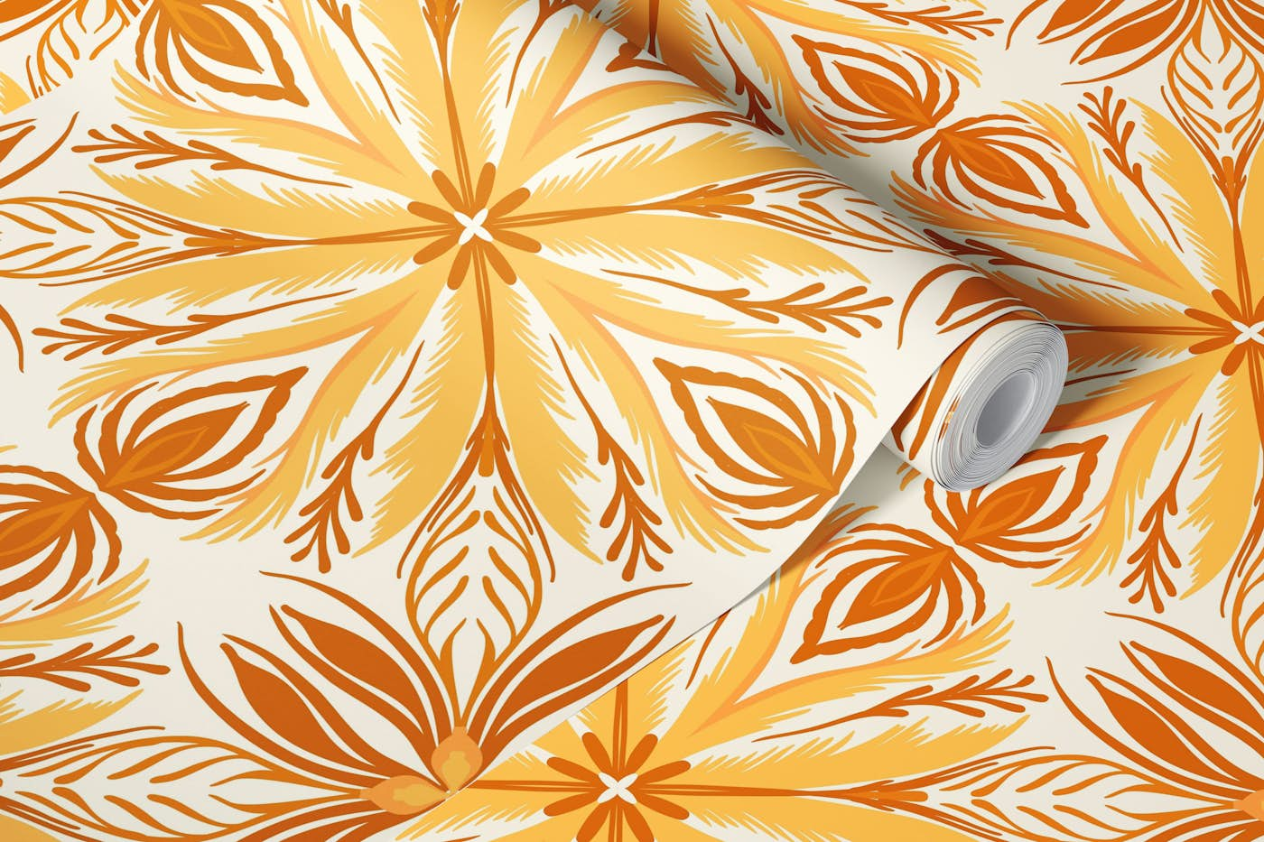 Ornate tiles, yellow and orange 3 wallpaper roll