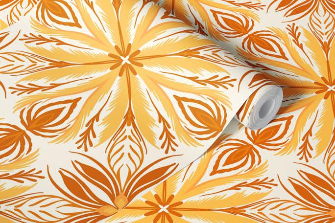 Ornate tiles, yellow and orange 3wallpaper roll