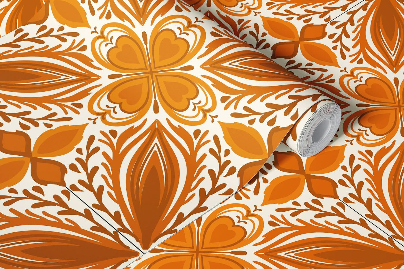 Ornate tiles, yellow and orange 4 wallpaper roll