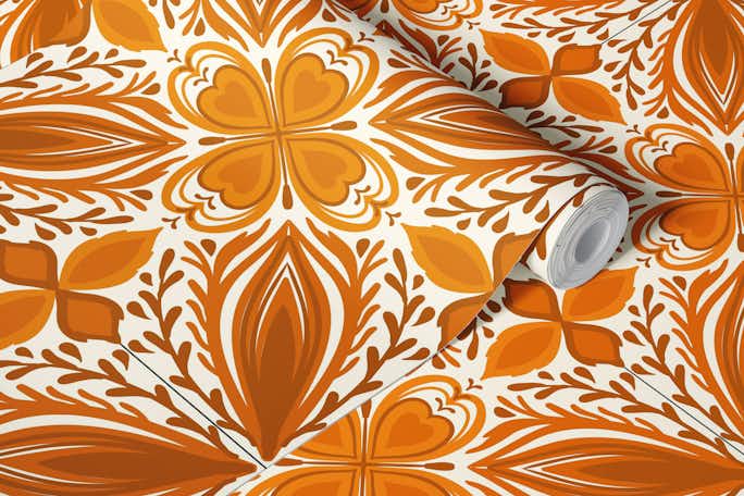Ornate tiles, yellow and orange 4wallpaper roll