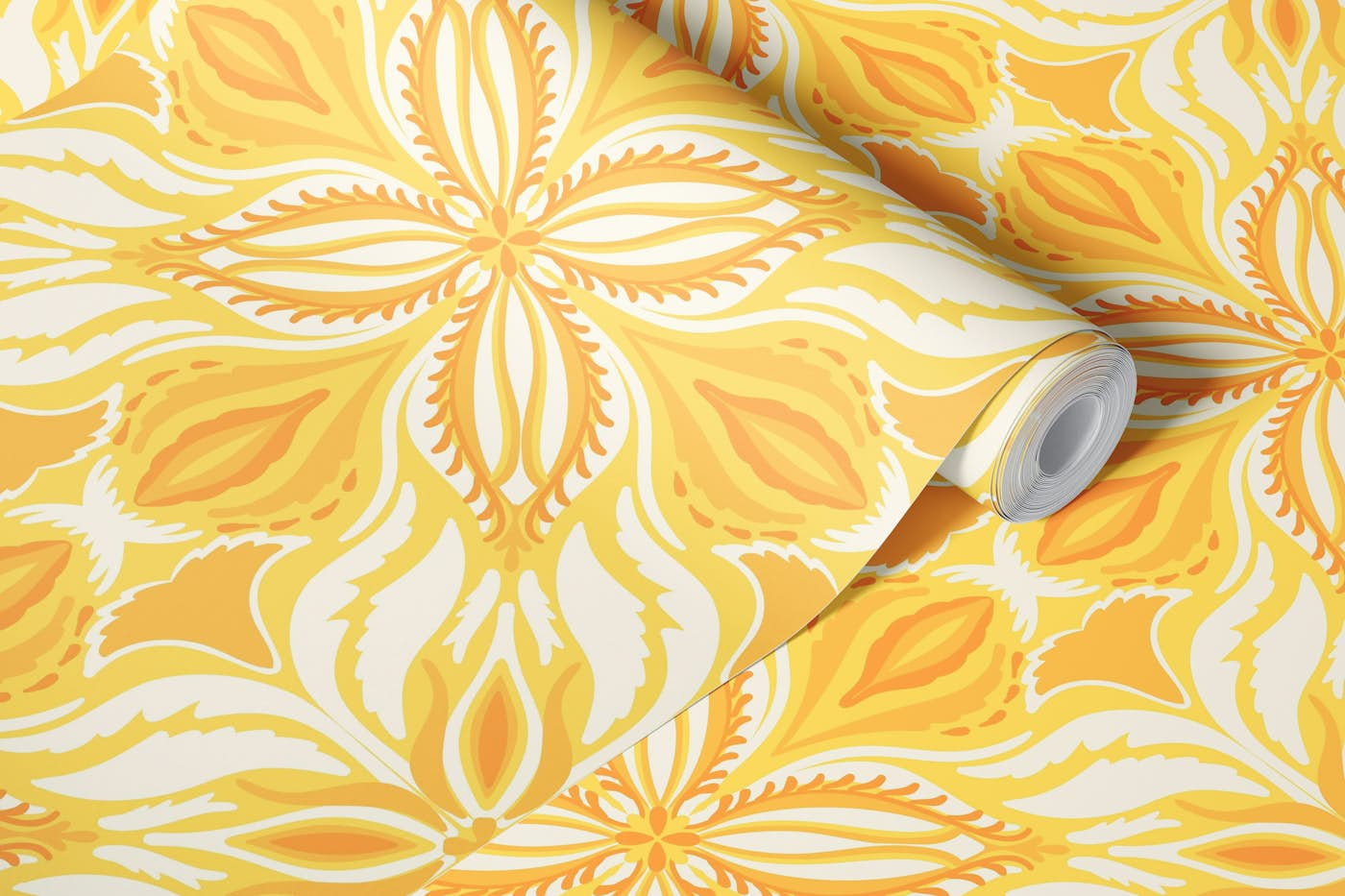 Ornate tiles, yellow and orange 5 wallpaper roll