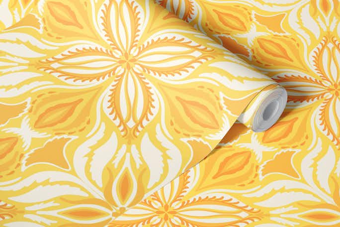 Ornate tiles, yellow and orange 5wallpaper roll