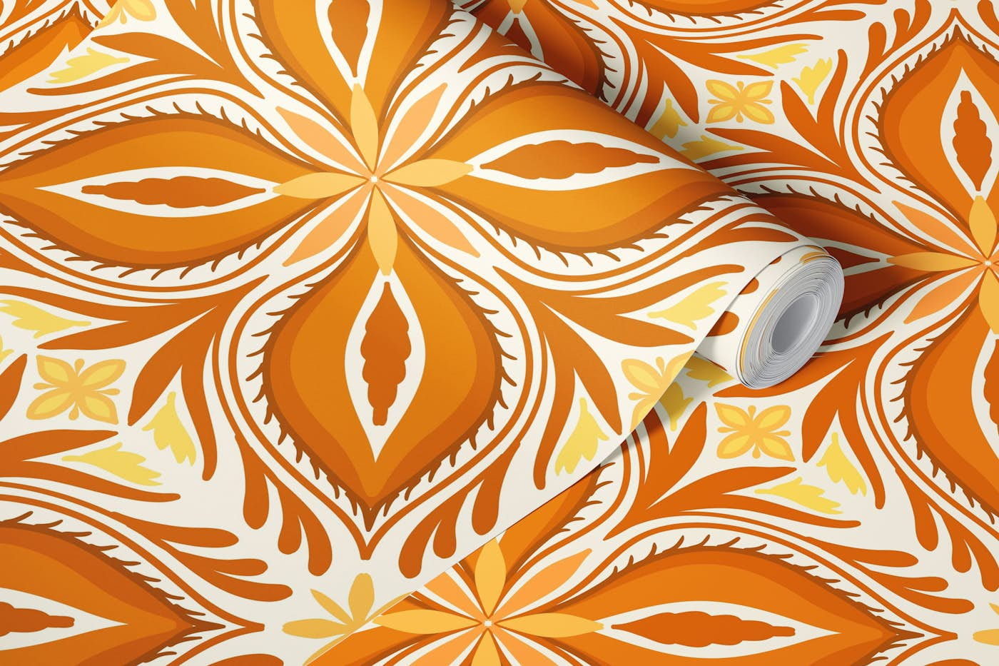 Ornate tiles, yellow and orange 7 wallpaper roll