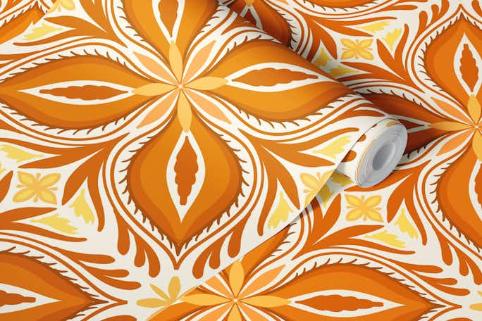 Ornate tiles, yellow and orange 7wallpaper roll
