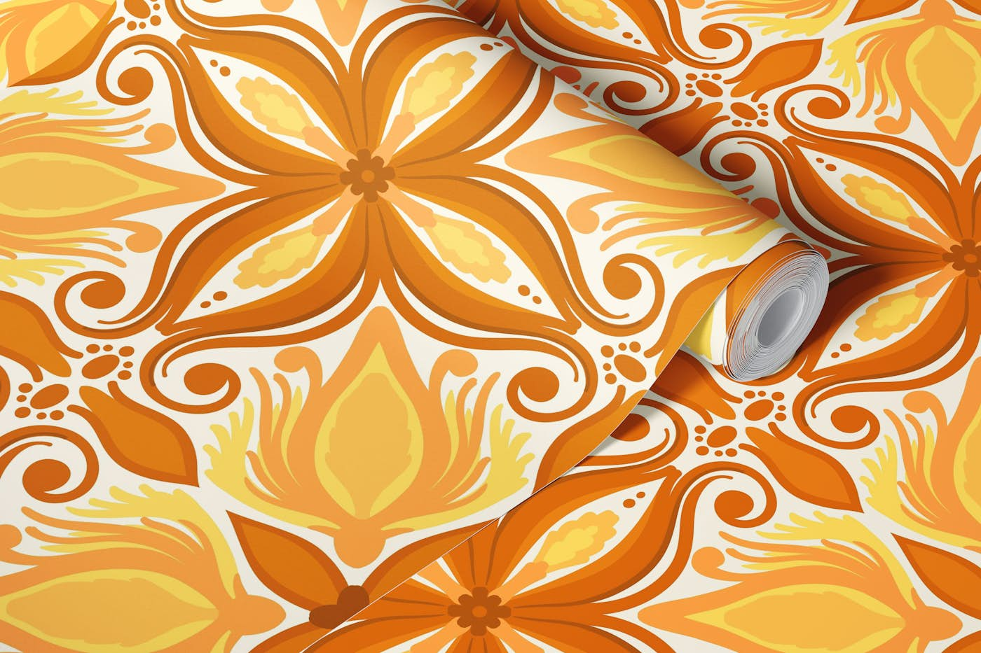 Ornate tiles, yellow and orange 8 wallpaper roll