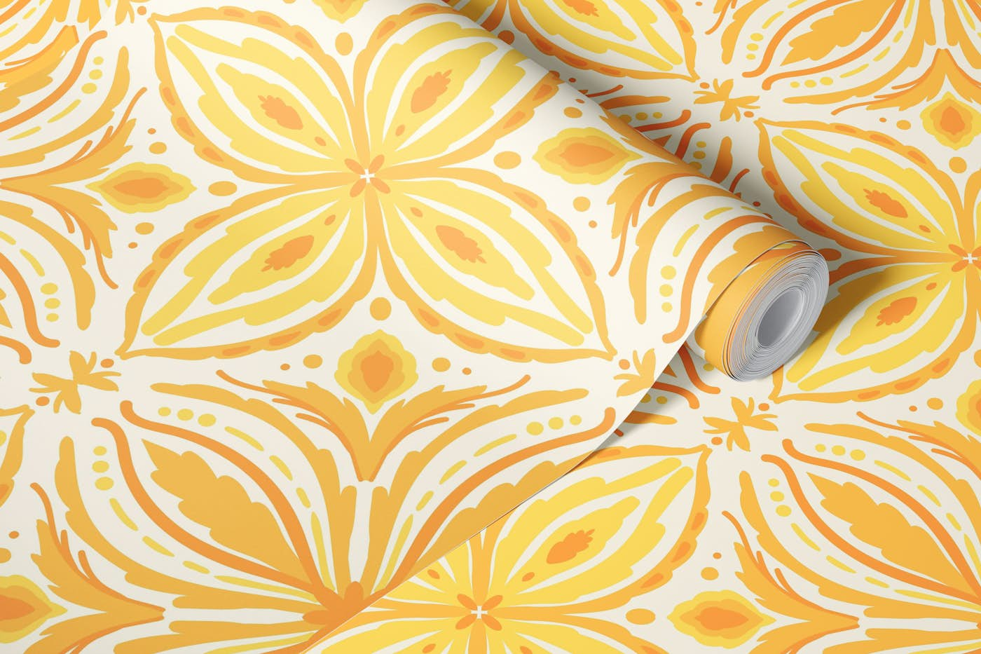 Ornate tiles, yellow and orange 9 wallpaper roll