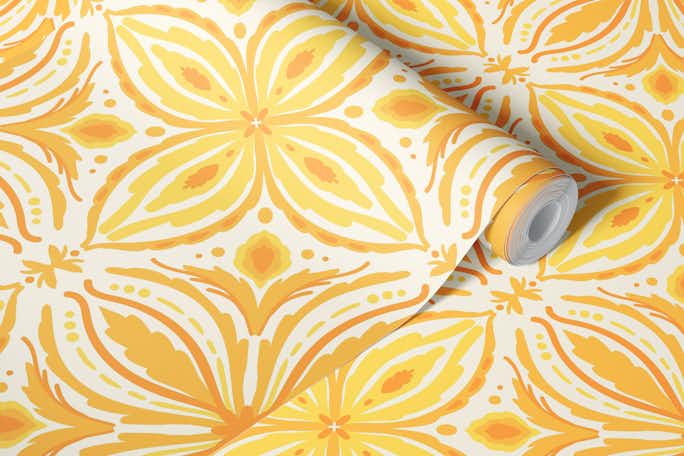 Ornate tiles, yellow and orange 9wallpaper roll