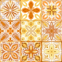 Ornate tiles in orange and yellow tapet