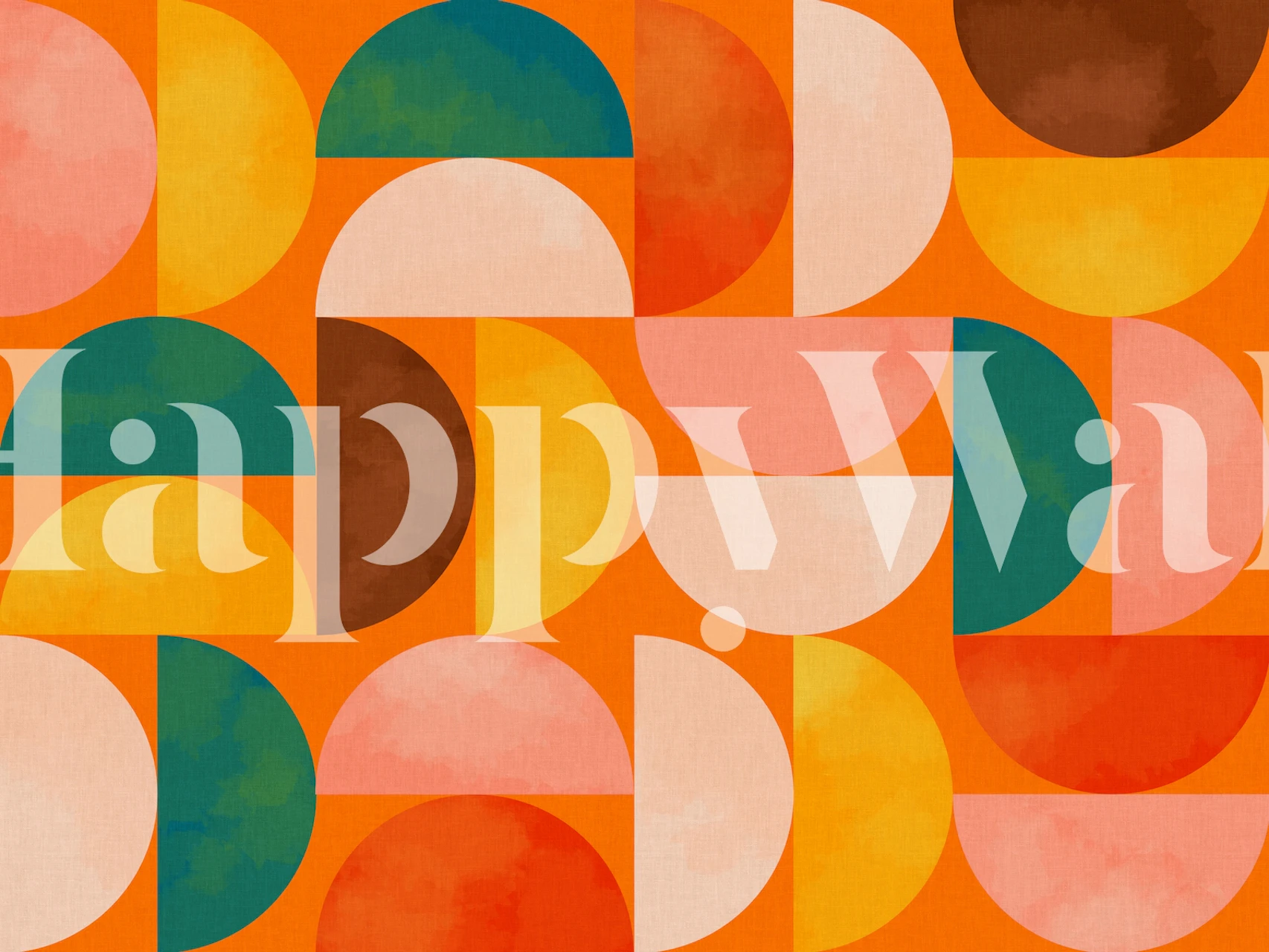 Geometric colorful patterns with orange, pink, blue and green shapes wallpaper
