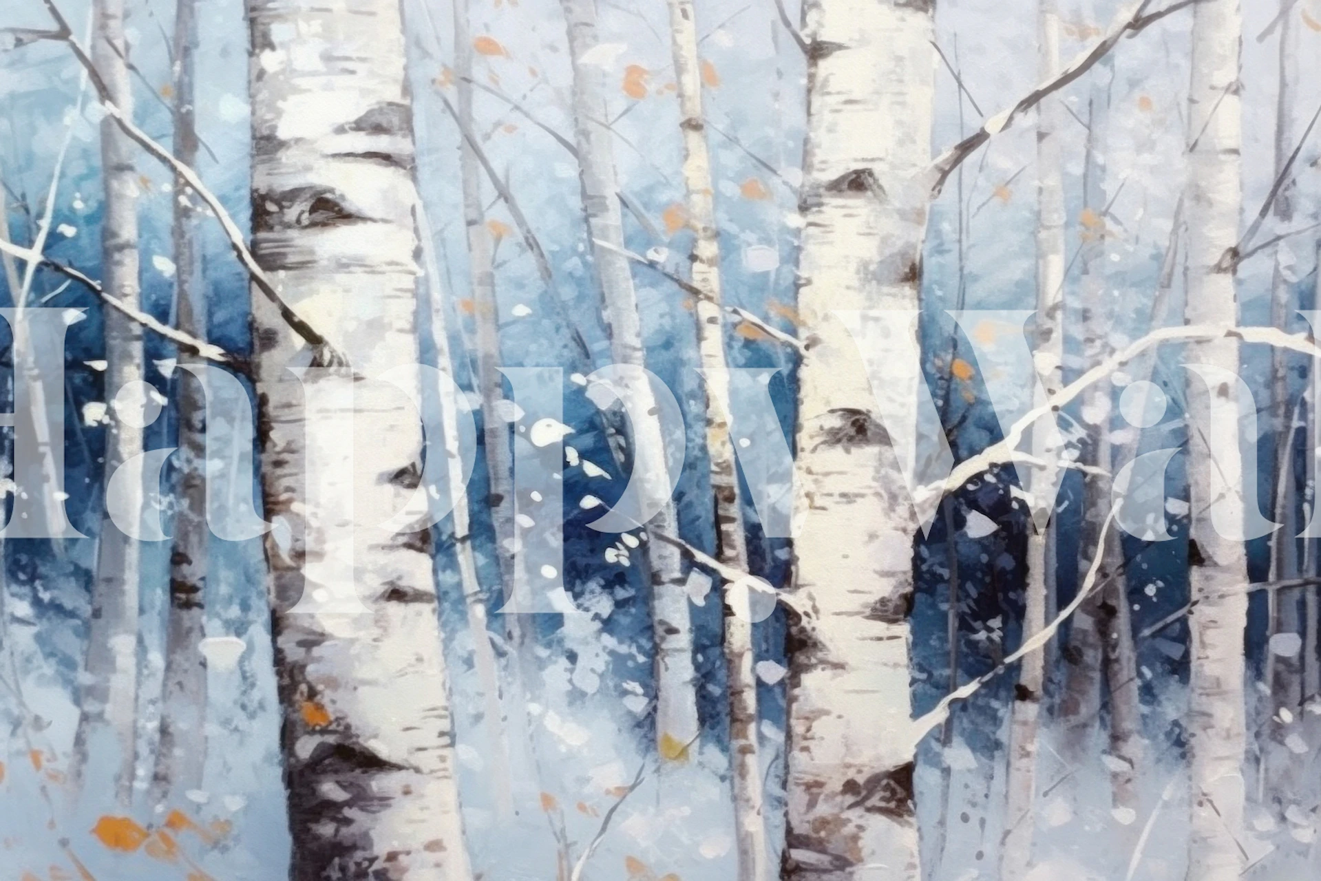 Snowy birch trees Tapete in einem Raum