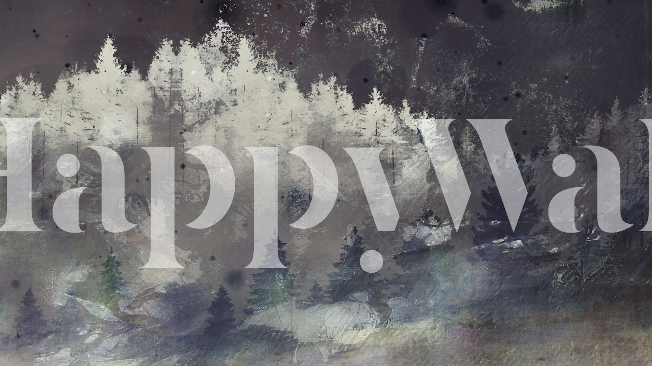 Swedish forest scene with watercolor trees in blues and grays wallpaper