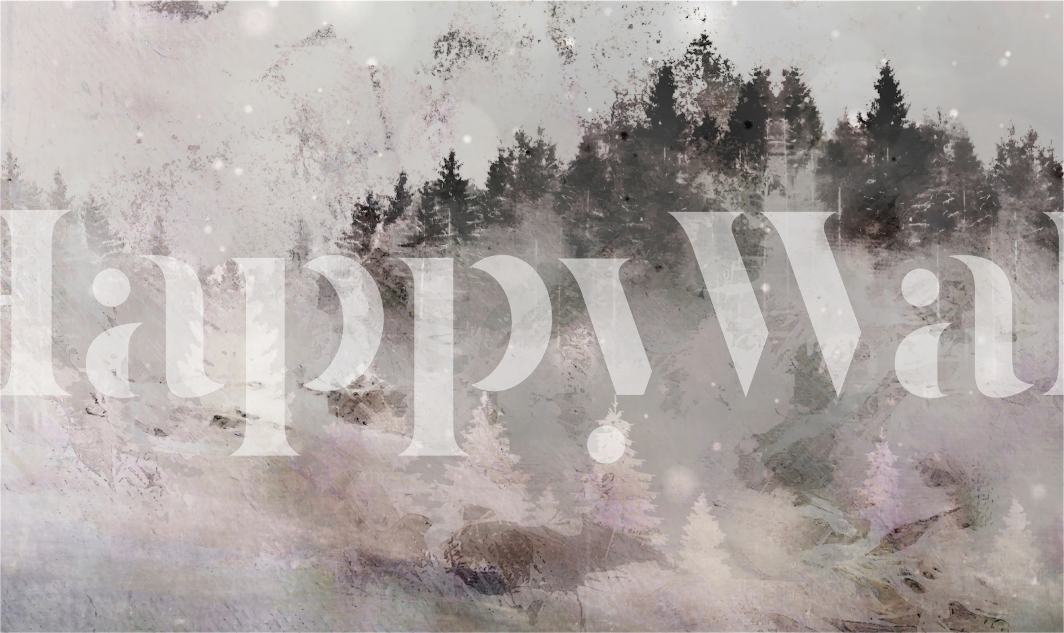 Forest landscape in grey and soft white tones wall mural