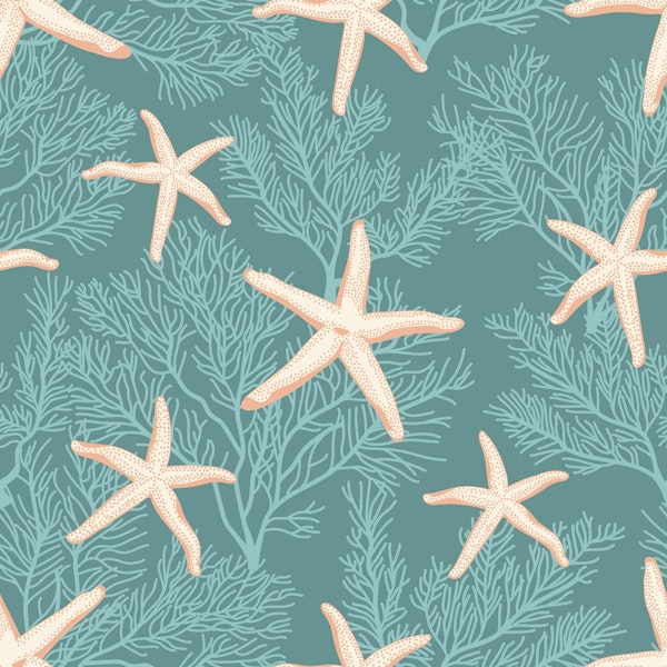 Light starfishes on opal green