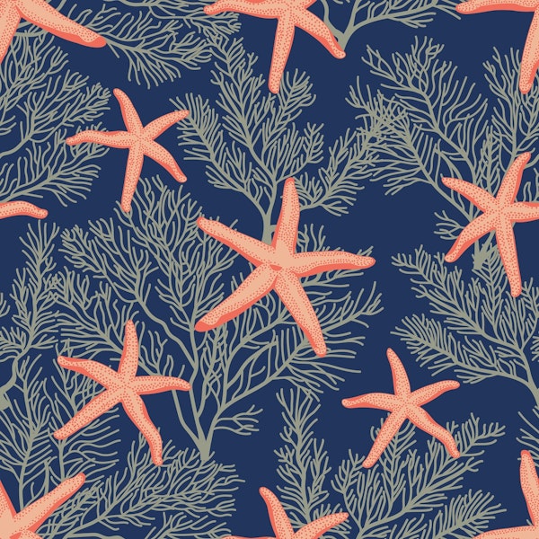 Starfishes on blue classic navy
