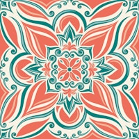 Mediterranean coastal tilework coral orange ταπετσαρία