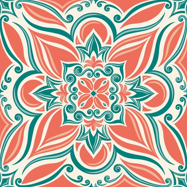 Mediterranean coastal tilework coral orange