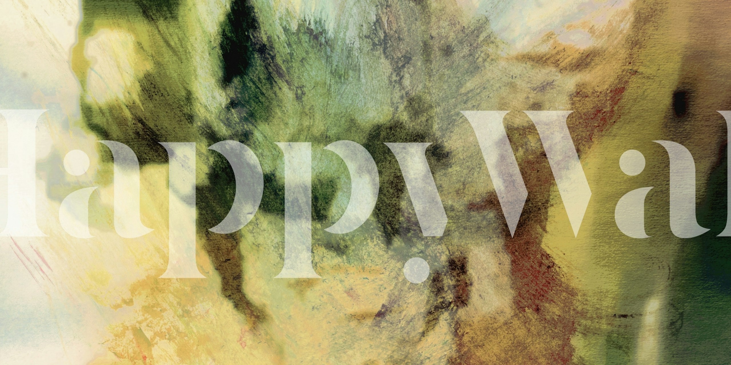 Abstract cosmic and floral-themed wall mural with green, blue, and yellow hues.