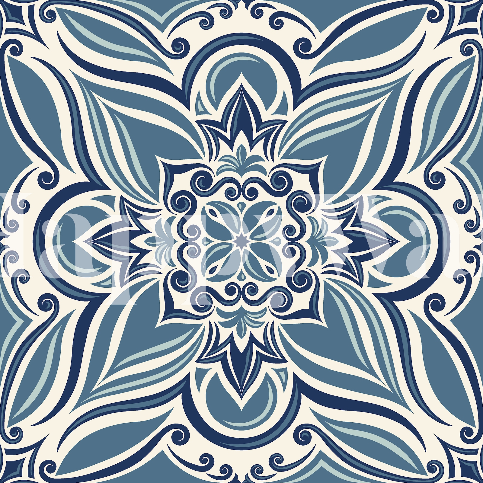 Coastal Mediterranean Tiles Blue Wallpaper - Buy Now | Happy Wall