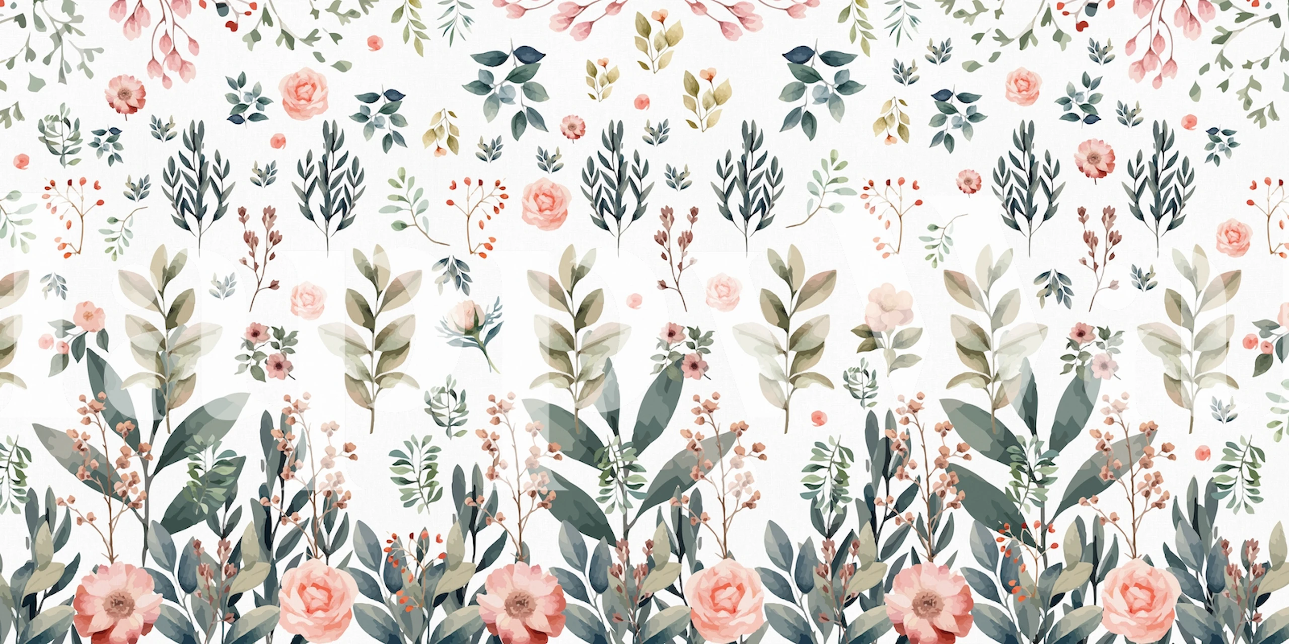 Floral pattern with pink roses and green leaves wallpaper