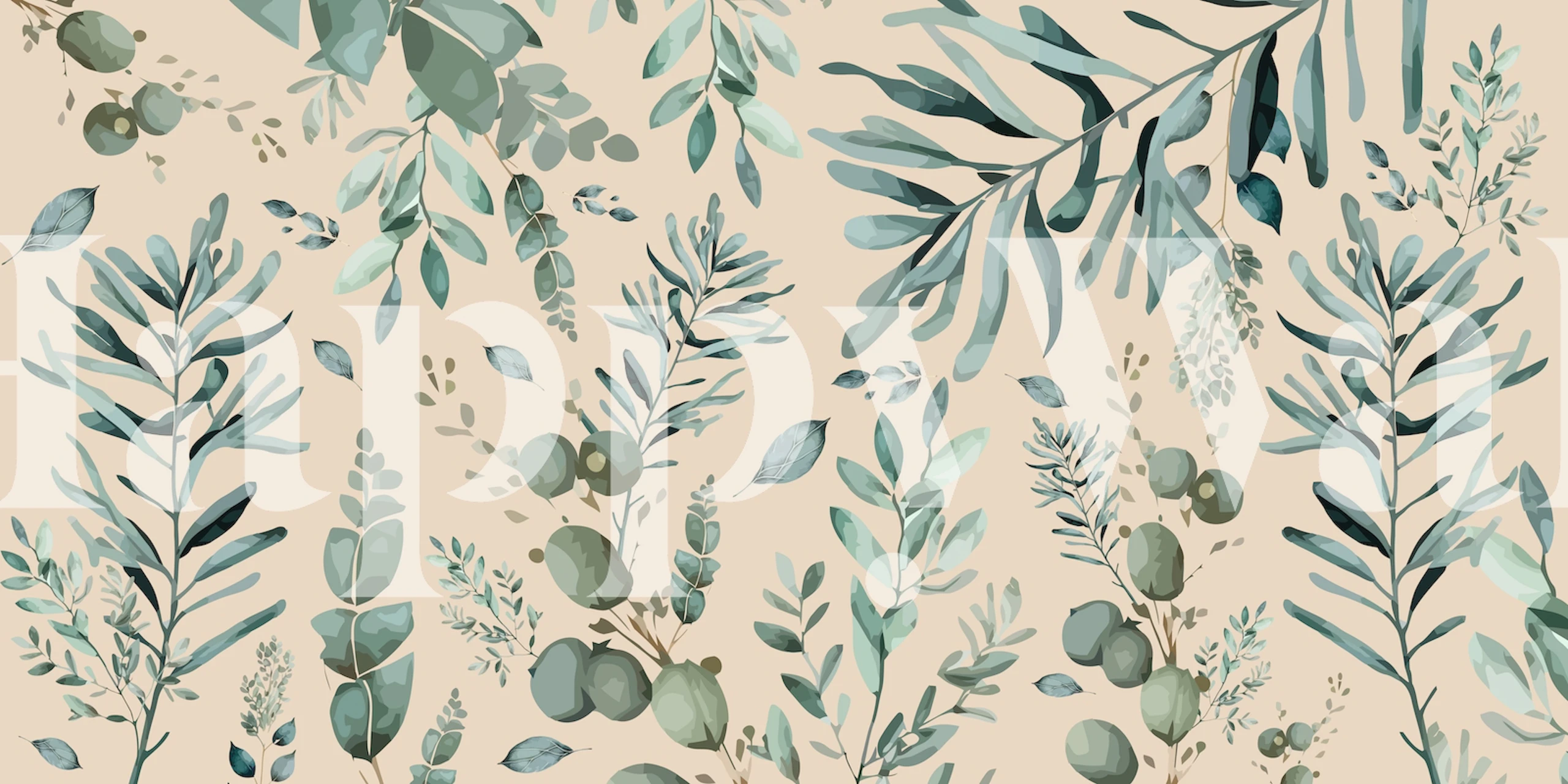 Green botanical leaves on nude background wallpaper