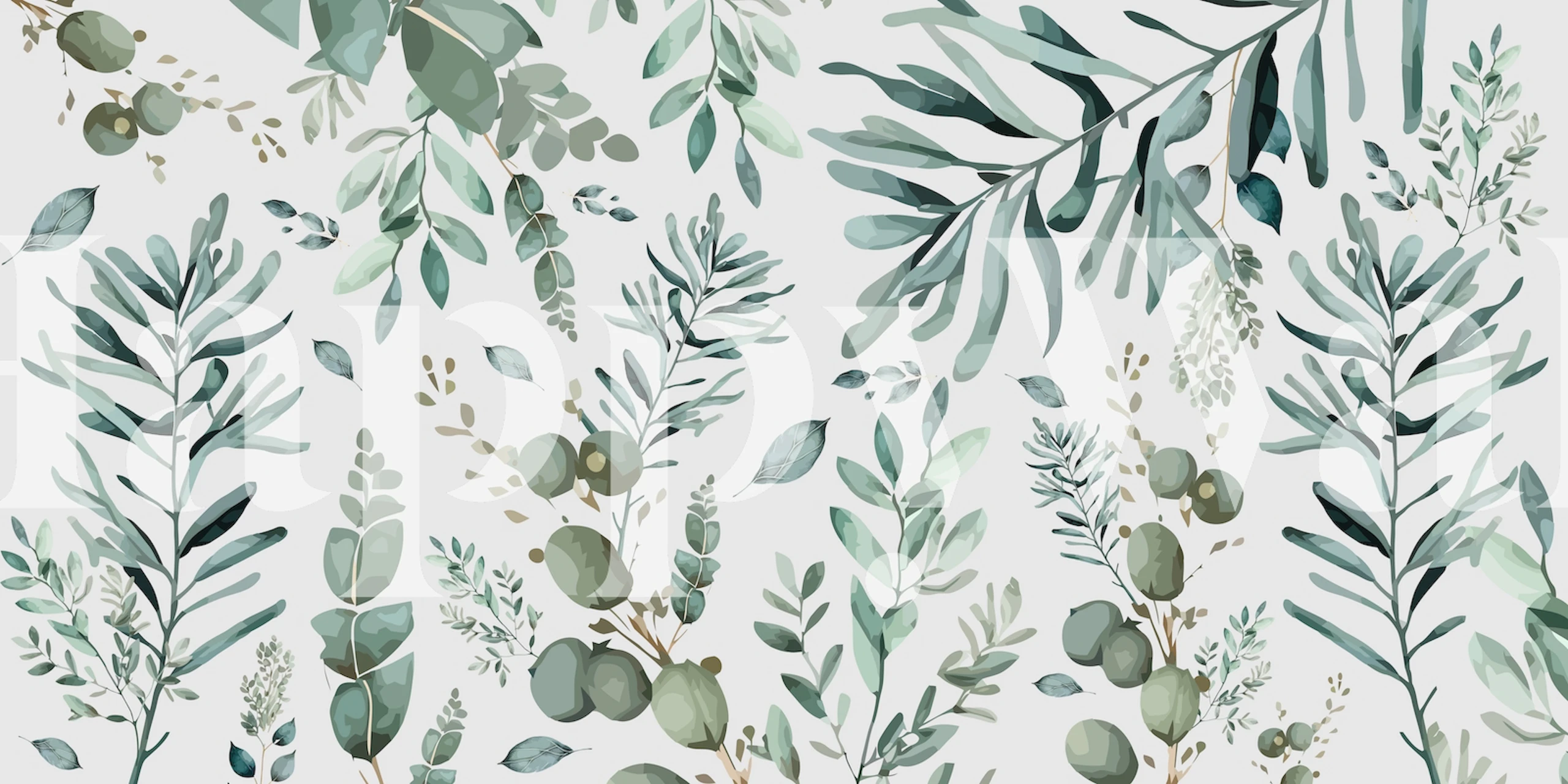 Botanic leaf wallpaper in a room setting