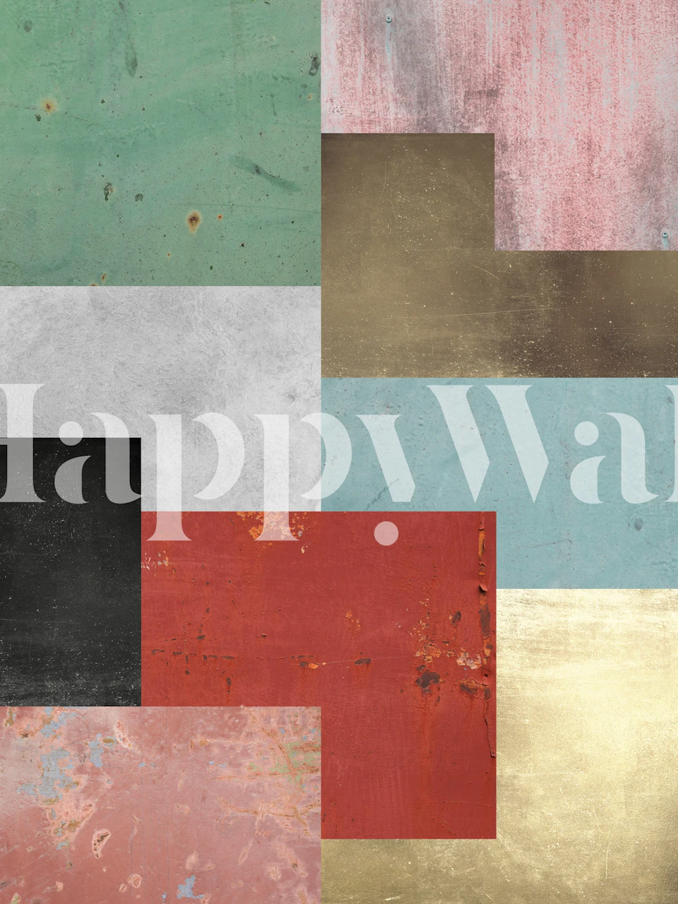 Geometric pattern in gold, black, green, and red colors wallpaper