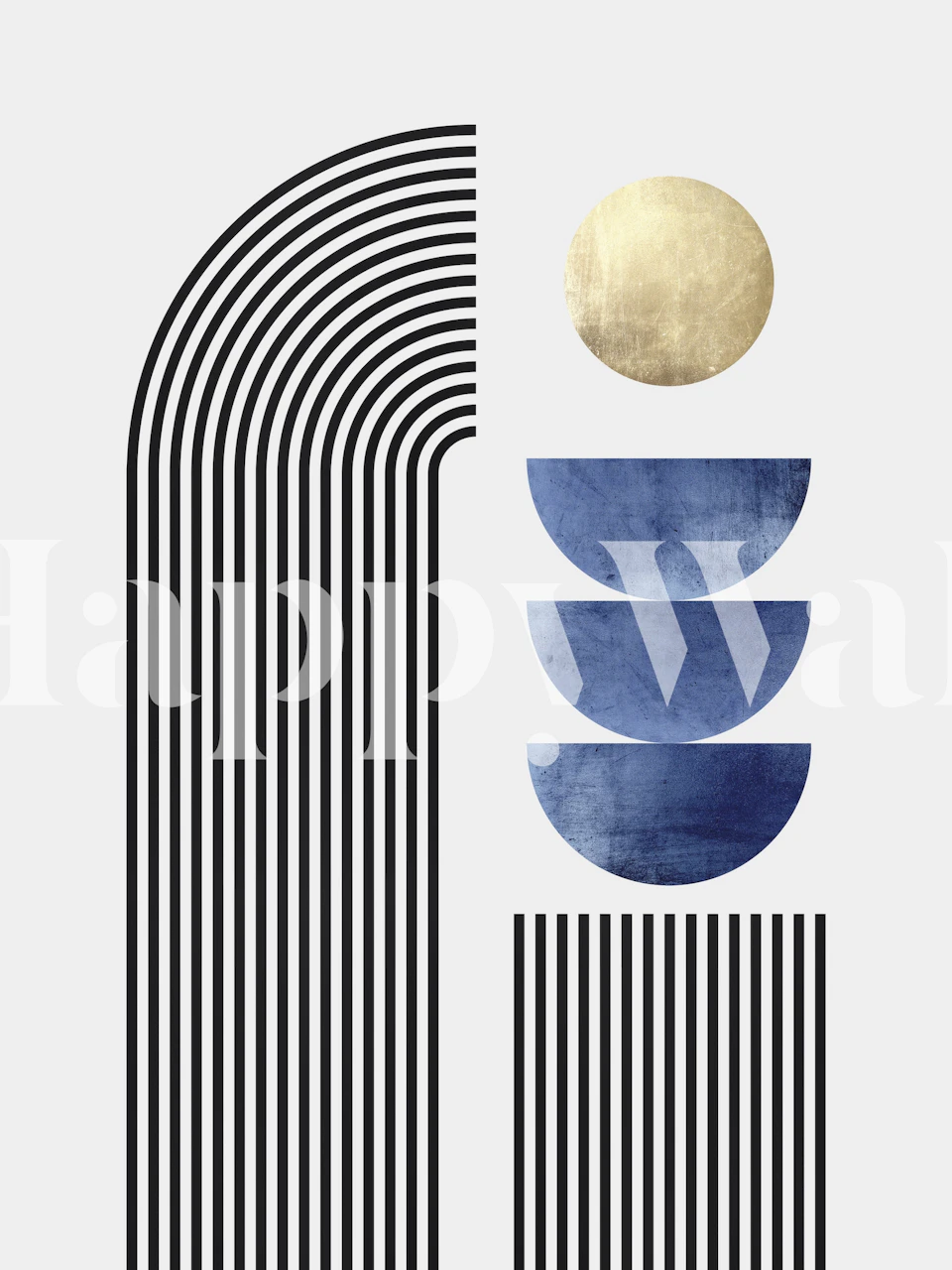 Gold and geometric circle wallpaper in a room