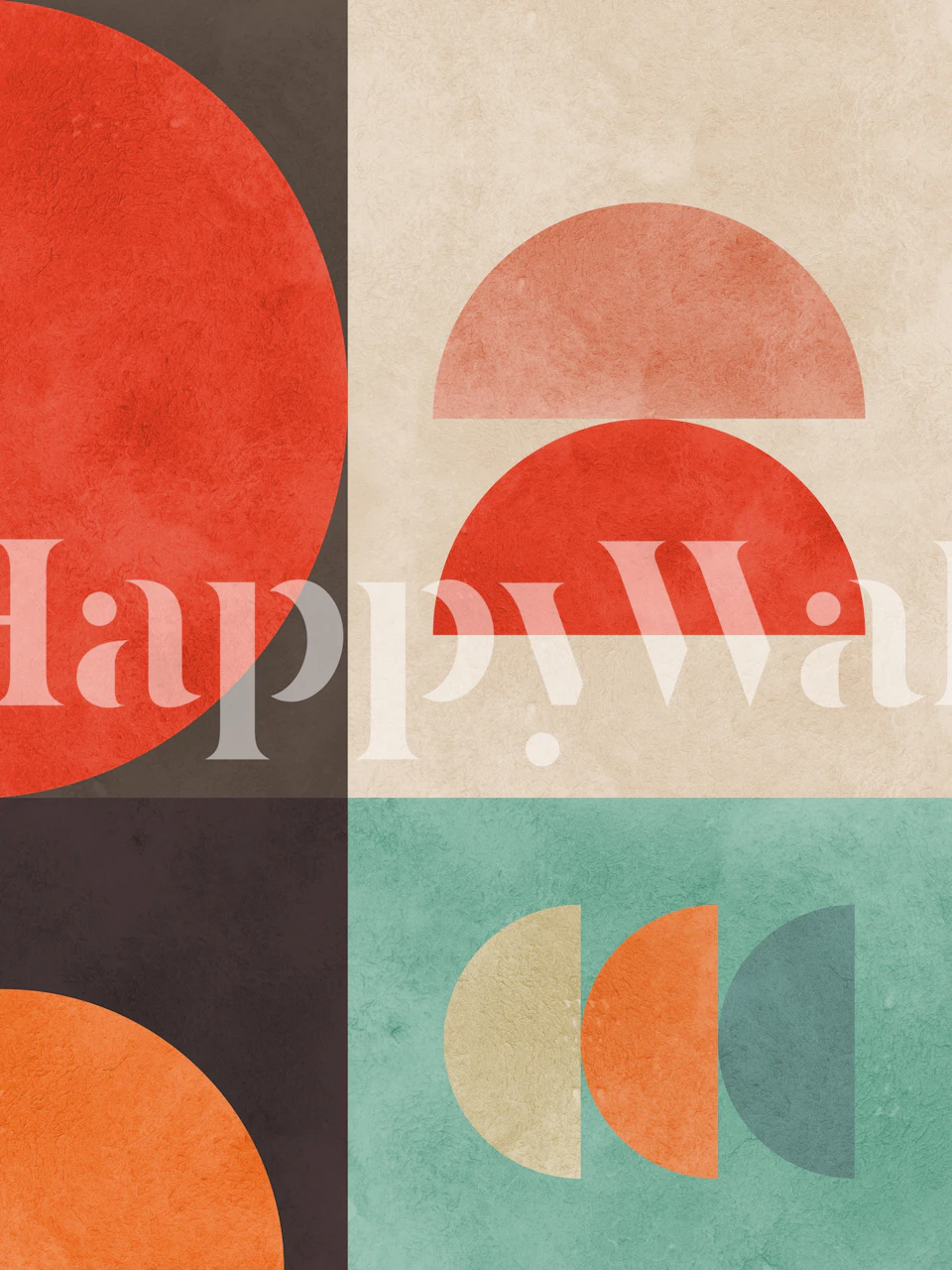 Geometric shapes in orange, teal, and cream colors wallpaper