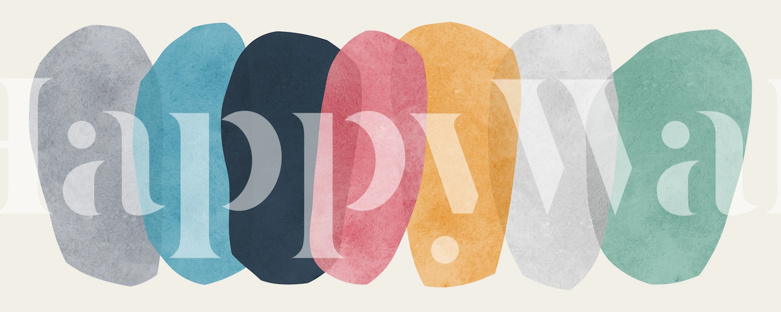 Mural de parede abstrato com formas elípticas em cores suaves com detalhes em azul e amarelo