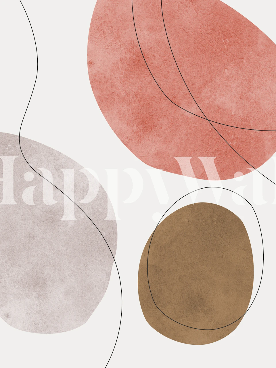 Pink and brown abstract shapes with black lines wallpaper