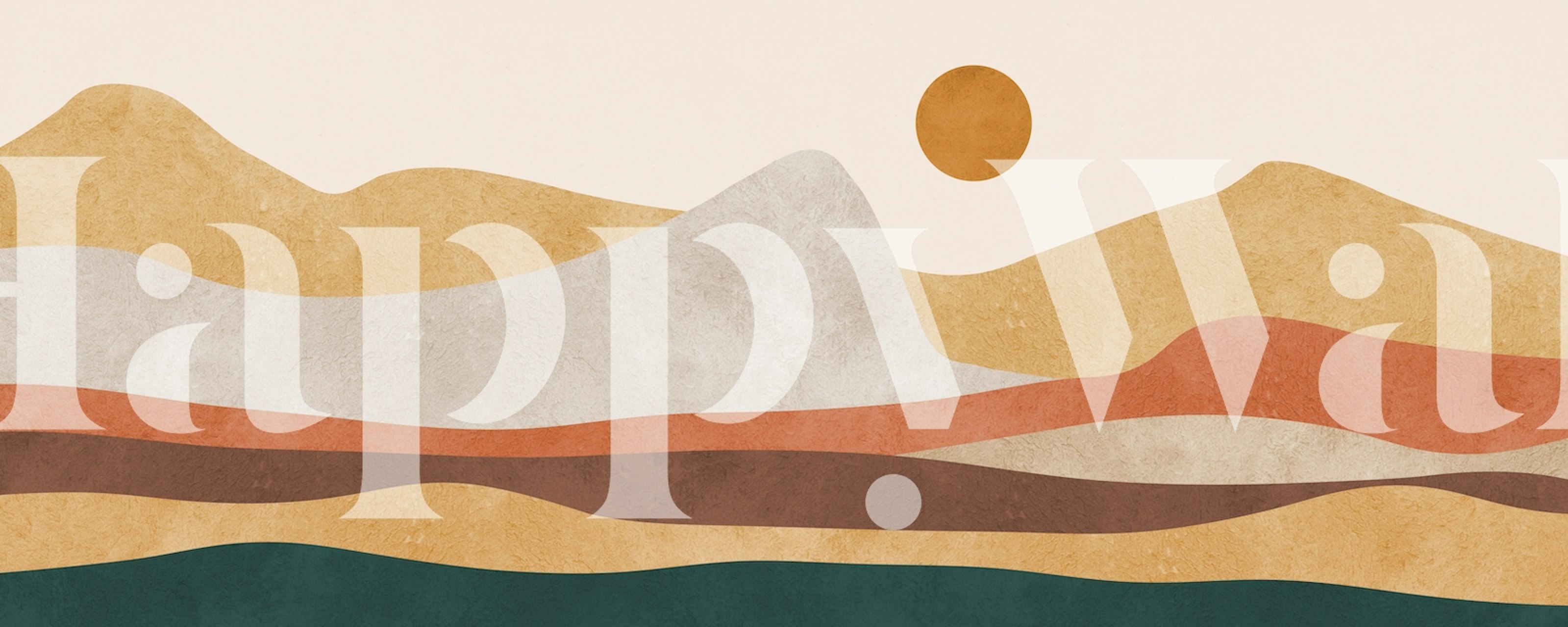 Abstract watercolor mountains and sun in earth tones