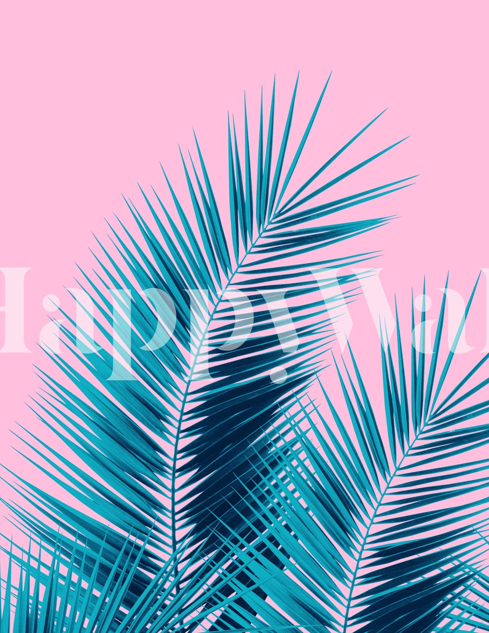 Modern pink and blue palm leaves wall mural