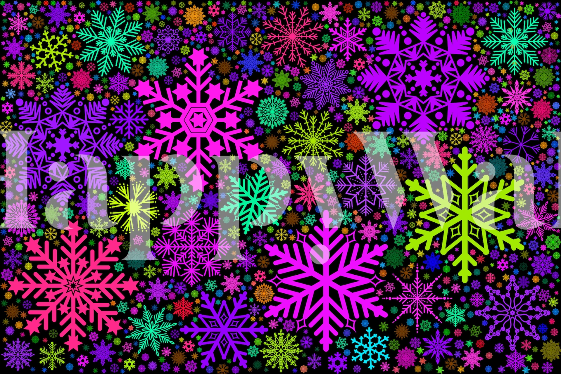 Mural colorido com padrão de flocos de neve para uma decoração de quarto festiva e vibrante.