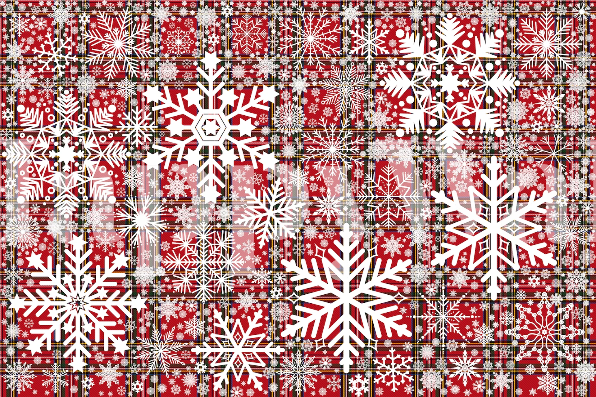 Snowflakes on tartan pattern wall mural