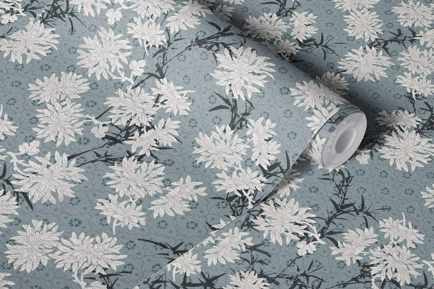 Japanese Floral Blossom - Grey wallpaper roll