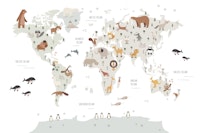 World Map with Animals tapete