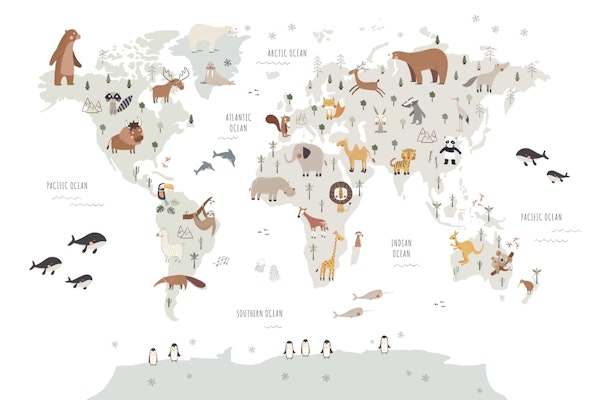 World Map with Animals