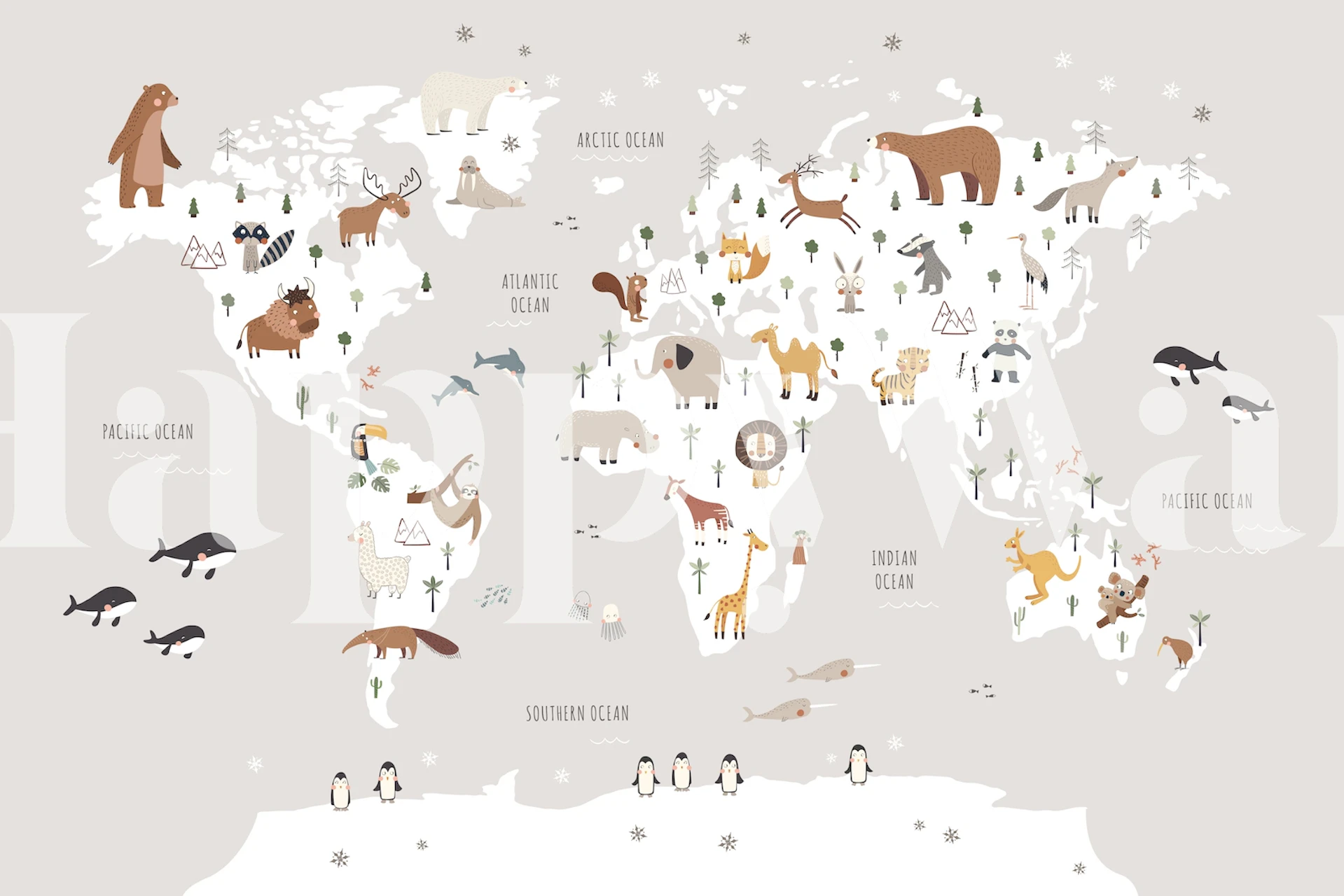 Papel pintado de mapa del mundo con animales