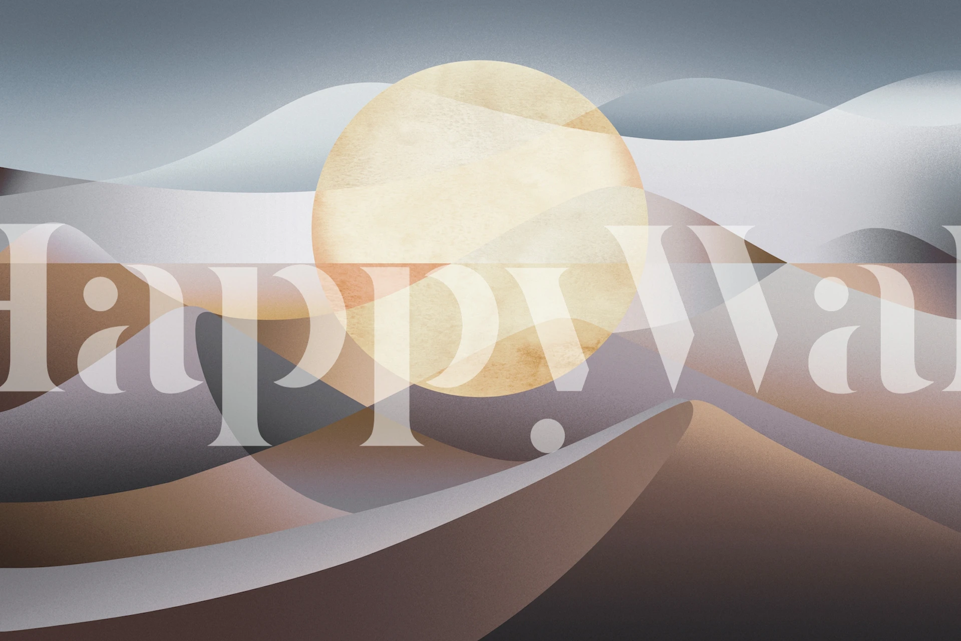 Abstract design of waves and sun in cold colors wallpaper