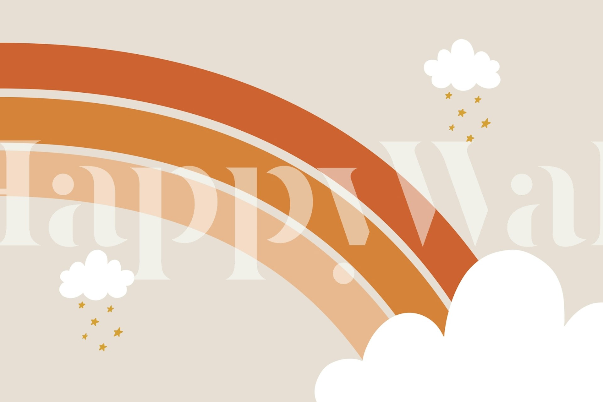 Boho rainbow with clouds and stars in warm colors wallpaper